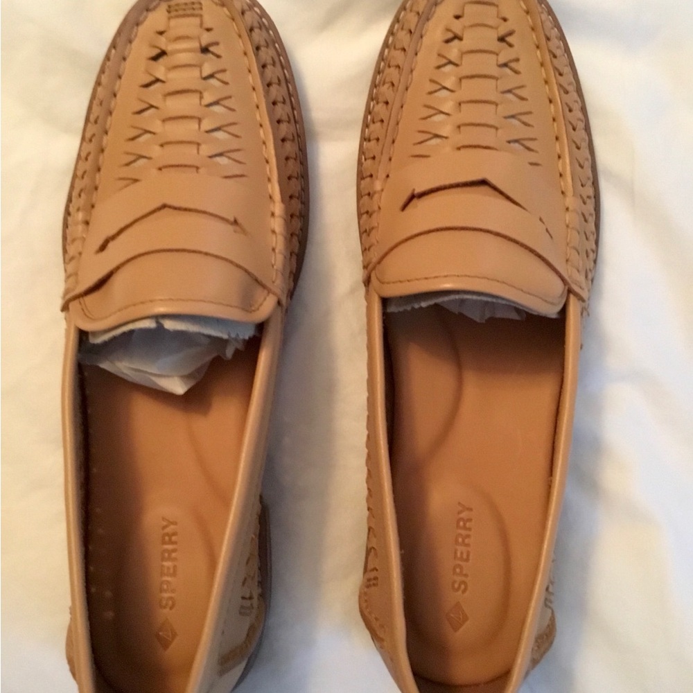 Sperry Womens Woven Tan Leather Penny Loafers - Picture 4 of 7
